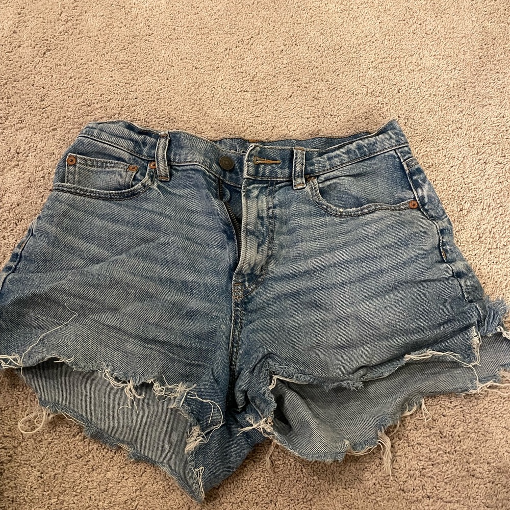 American Eagle Outfitters Blue Frayed Jean Shorts
